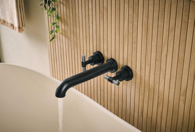 BRIZO Litze Two-Handle Wall Mount Tub Filler Handle Kit - T-Lever — MATTE BLACK/LUXE STEEL