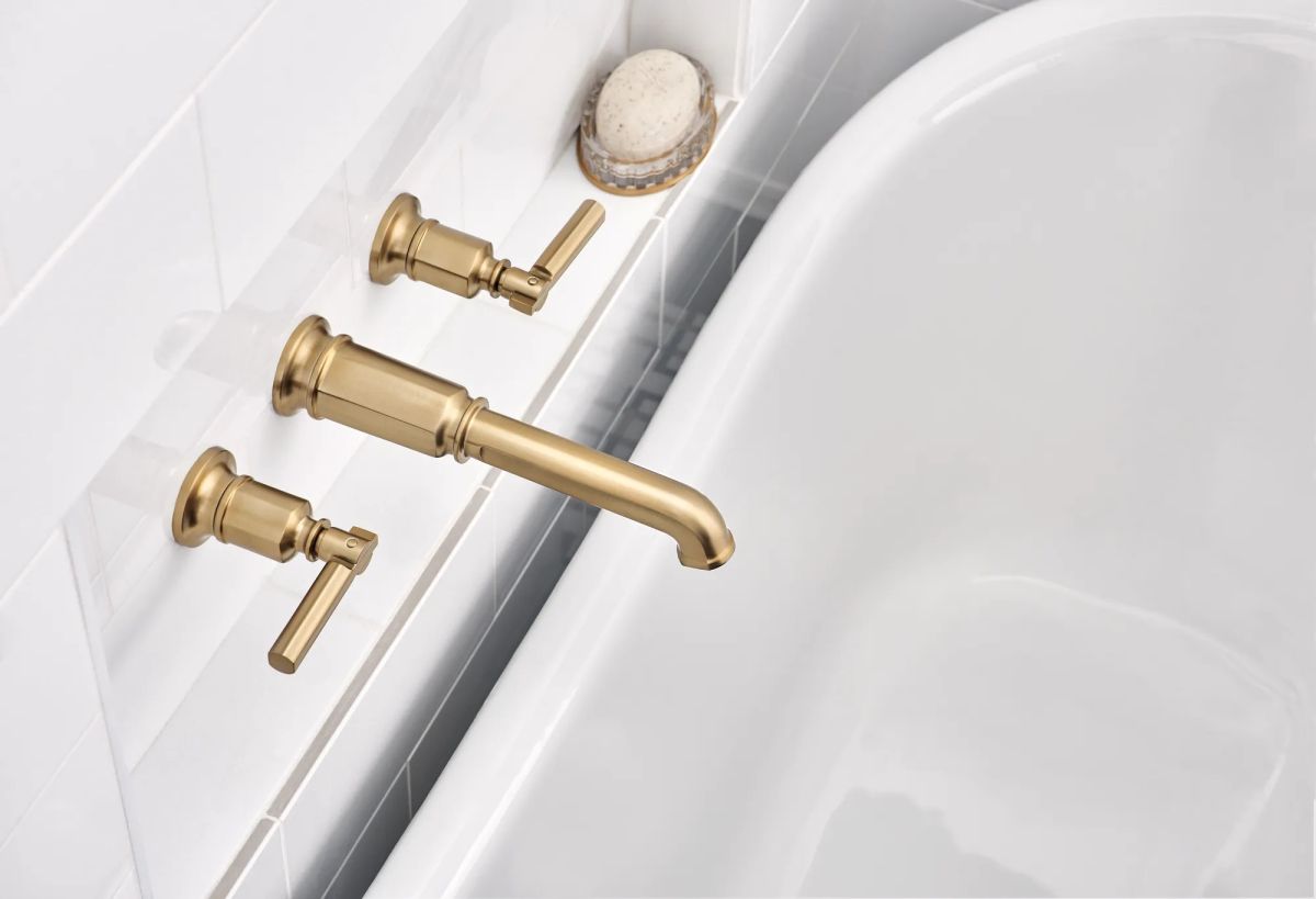 BRIZO Invari Two-Handle Wall Mount Tub Filler Lever Handle Kit — Luxe Gold