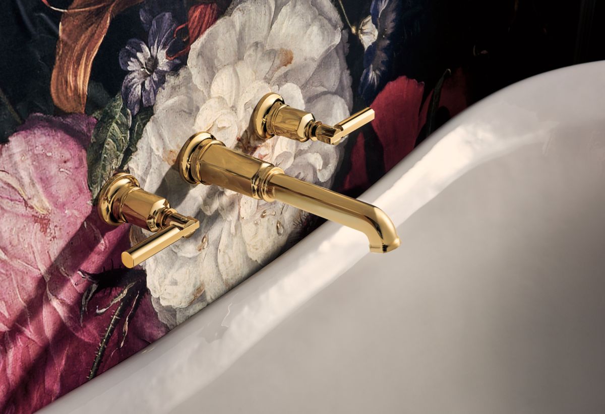 BRIZO Invari Two-Handle Wall Mount Tub Filler Lever Handle Kit — Polished Gold
