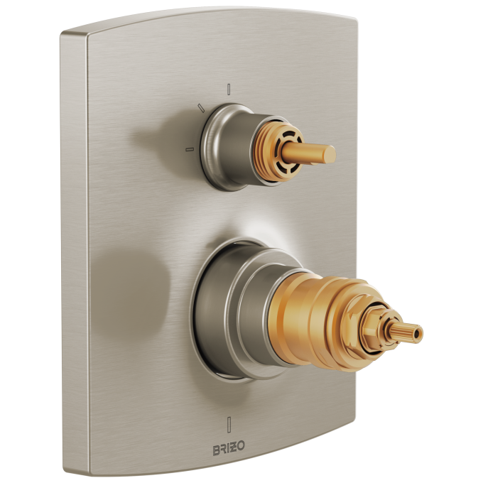 BRIZO Kintsu TempAssure Thermostatic Valve with Integrated 3-Function Diverter Trim - Less Handles — Luxe Nickel