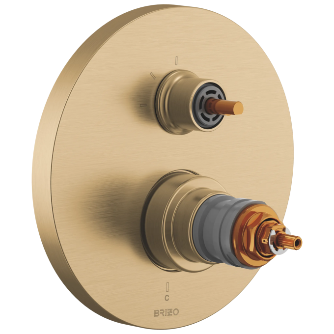 BRIZO Roccesco TempAssure Thermostatic Valve with Integrated 3-Function Diverter Trim - Less Handles — Luxe Gold