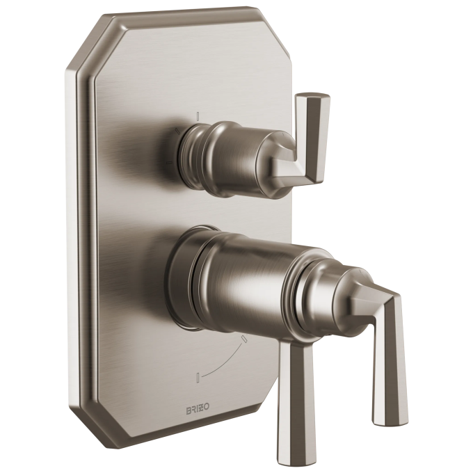 BRIZO Beauclere TempAssure Thermostatic Valve with Integrated 3-Function Diverter Trim — Luxe Nickel