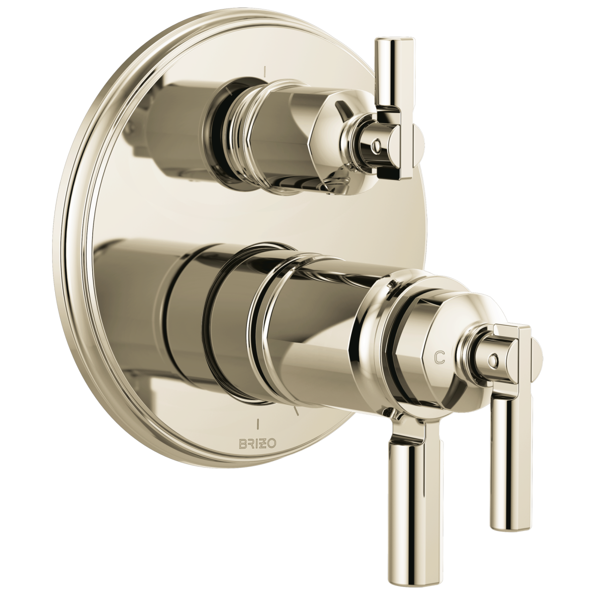 BRIZO Invari Tempassure Thermostatic Valve With Integrated 3-Function Diverter Trim — Polished Nickel