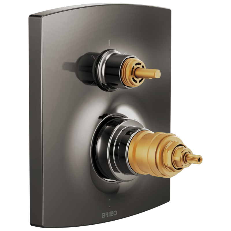 BRIZO Kintsu TempAssure Thermostatic Valve with Integrated 6-Function Diverter Trim - Less Handles — Brilliance Black Onyx
