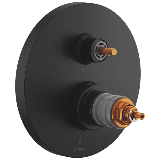 BRIZO Roccesco TempAssure Thermostatic Valve with Integrated 6-Function Diverter Trim - Less Handles — Matte Black