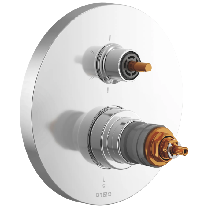 BRIZO Roccesco TempAssure Thermostatic Valve with Integrated 6-Function Diverter Trim - Less Handles — Chrome