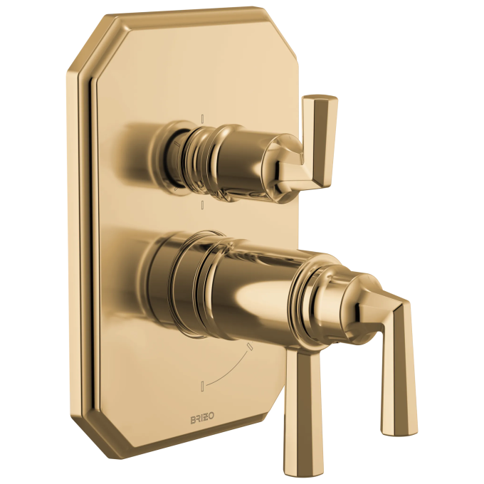 BRIZO Beauclere TempAssure Thermostatic Valve with Integrated 6-Function Diverter Trim — Polished Gold