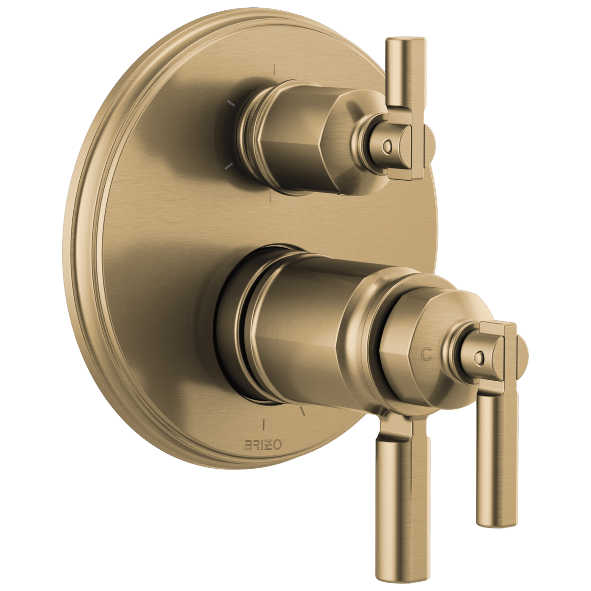 BRIZO Invari Tempassure Thermostatic Valve With Integrated 6-Function Diverter Trim — Luxe Gold