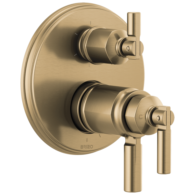BRIZO Invari Tempassure Thermostatic Valve With Integrated 6-Function Diverter Trim — Luxe Gold