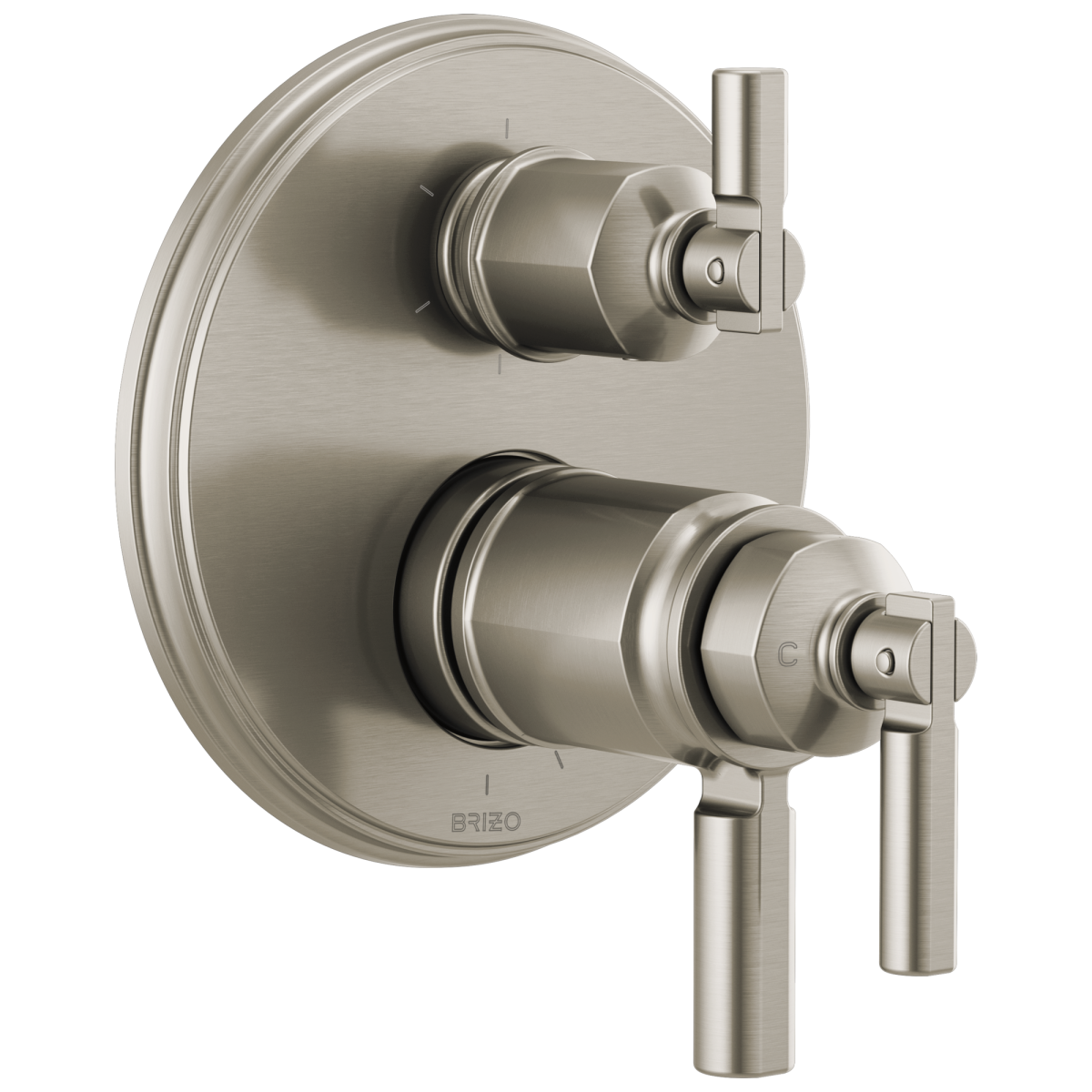 BRIZO Invari Tempassure Thermostatic Valve With Integrated 6-Function Diverter Trim — Luxe Nickel