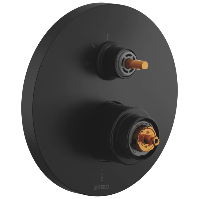 BRIZO Roccesco Pressure Balance Valve with Integrated 3-Function Diverter Trim - Less Handles — Matte Black