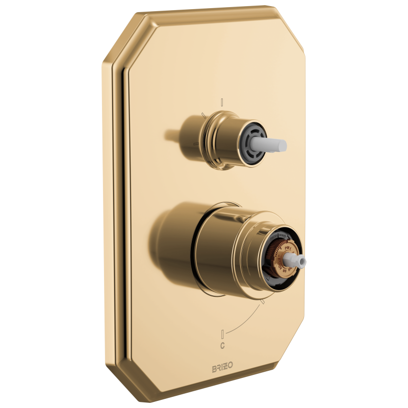 BRIZO Beauclere Pressure Balance Valve with Integrated 3-Function Diverter Trim - Less Handles — Polished Gold
