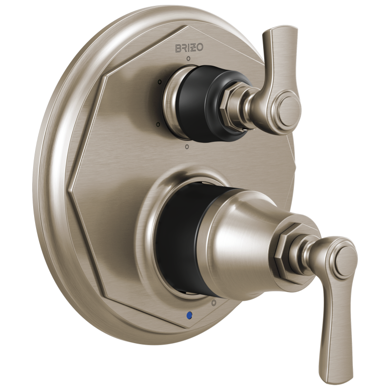 BRIZO Rook Pressure Balance Valve with Integrated 6-Function Diverter Trim — Luxe Nickel  /Matte Black
