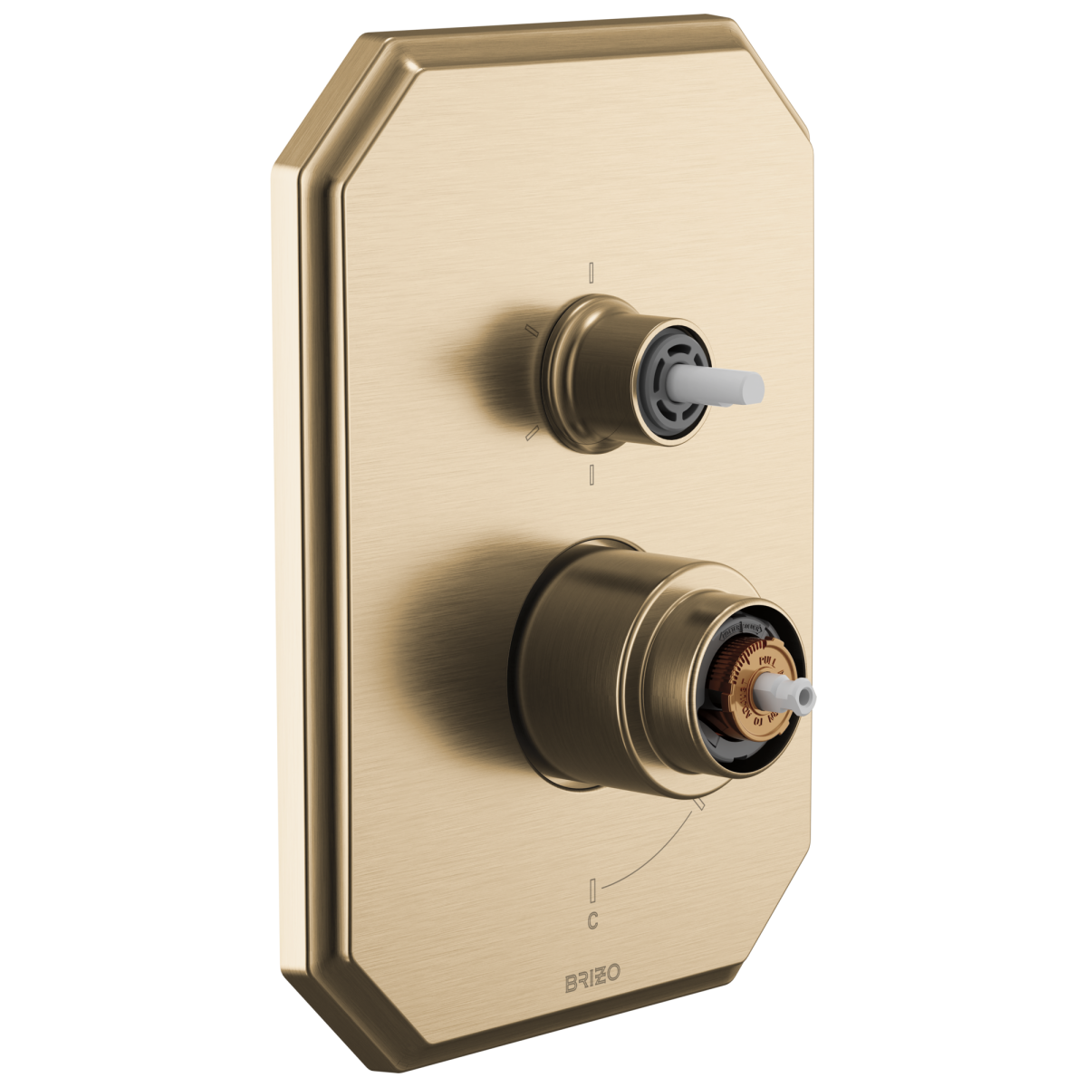 BRIZO Beauclere Pressure Balance Valve with Integrated 6-Function Diverter Trim - Less Handles — Luxe Gold