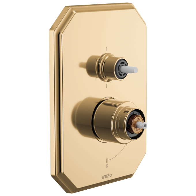 BRIZO Beauclere Pressure Balance Valve with Integrated 6-Function Diverter Trim - Less Handles — Polished Gold