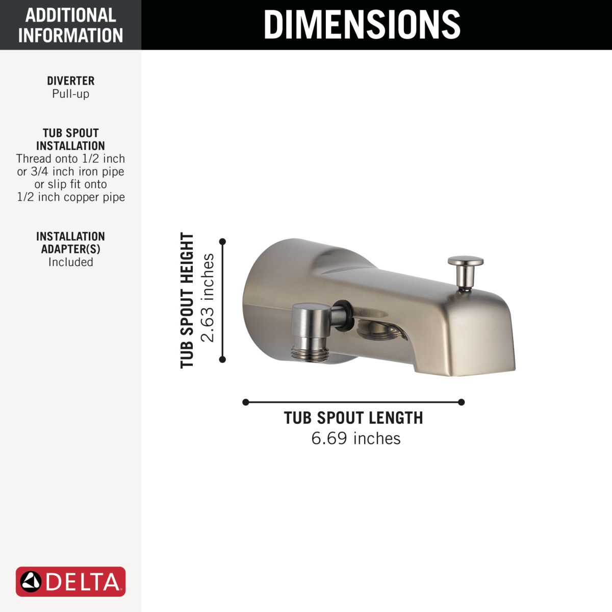 DELTA Universal Showering Components Diverter Tub Spout - Handshower — Stainless