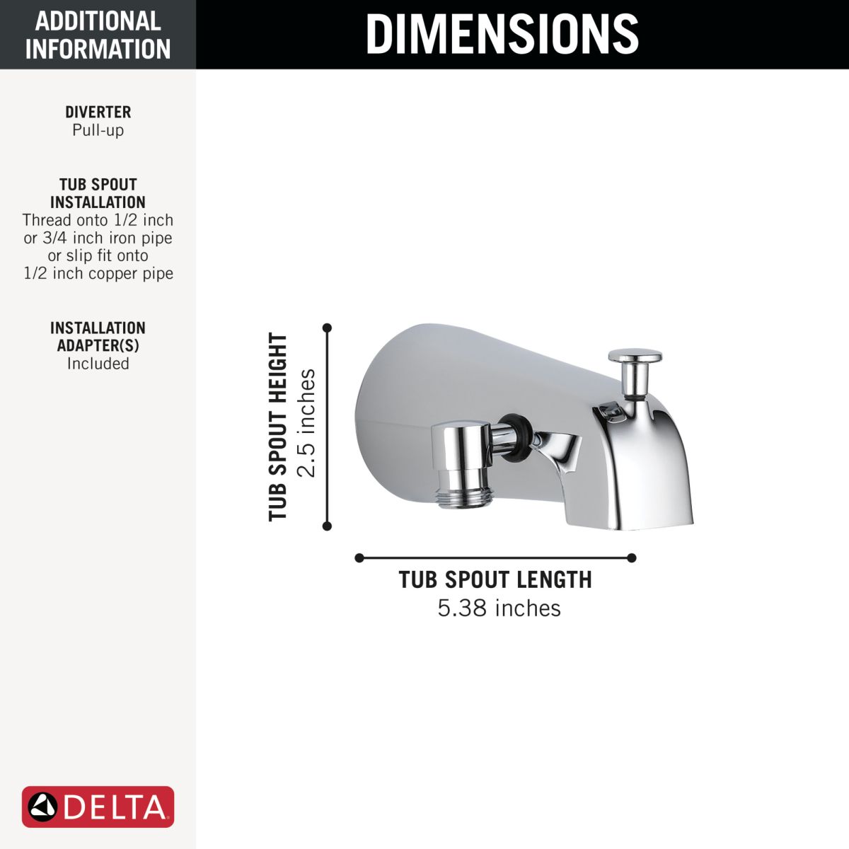 DELTA Universal Showering Components Diverter Tub Spout - Handshower — Chrome
